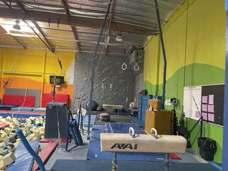 Gymnastics Facility with gymnastics equipment Colorful Mats - Pommel Horse and Rings Tower